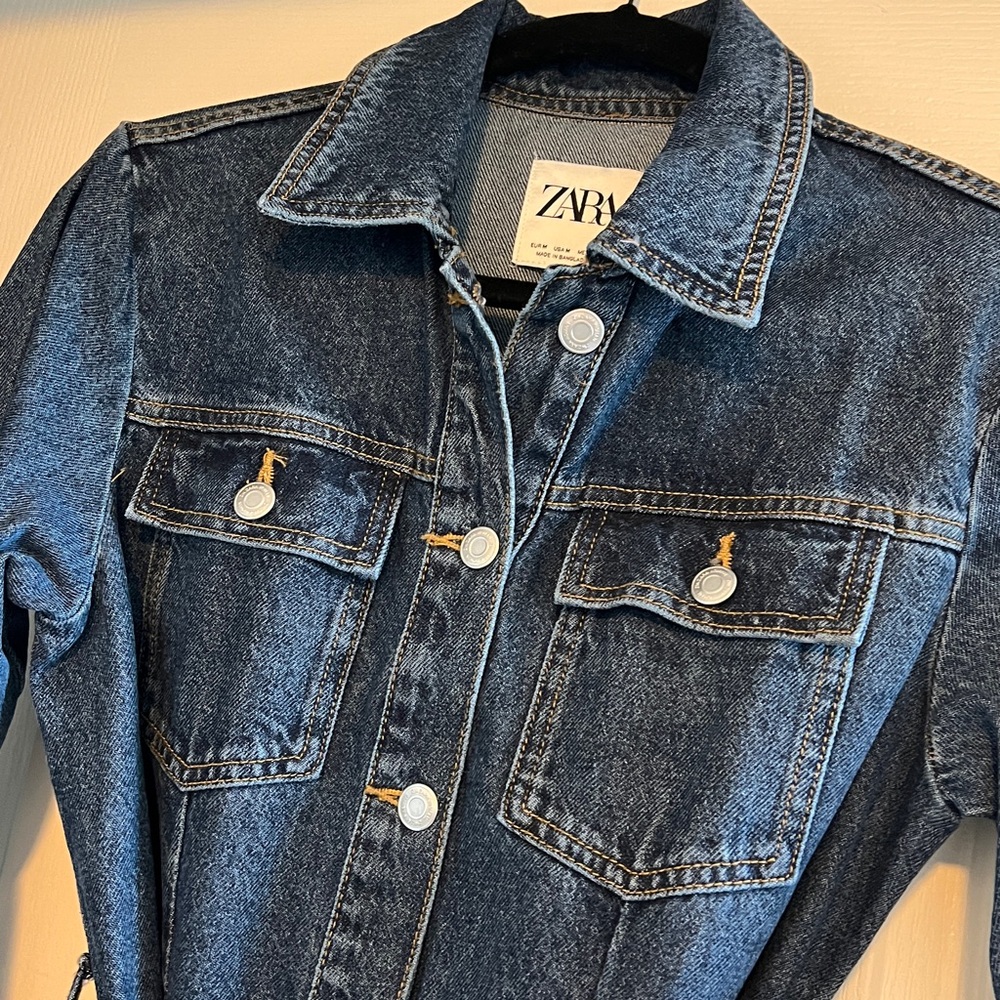 Zara ZW Blue Denim Front Fastening Belted Shirt Midi Dress. Size M - Picture 6 of 7